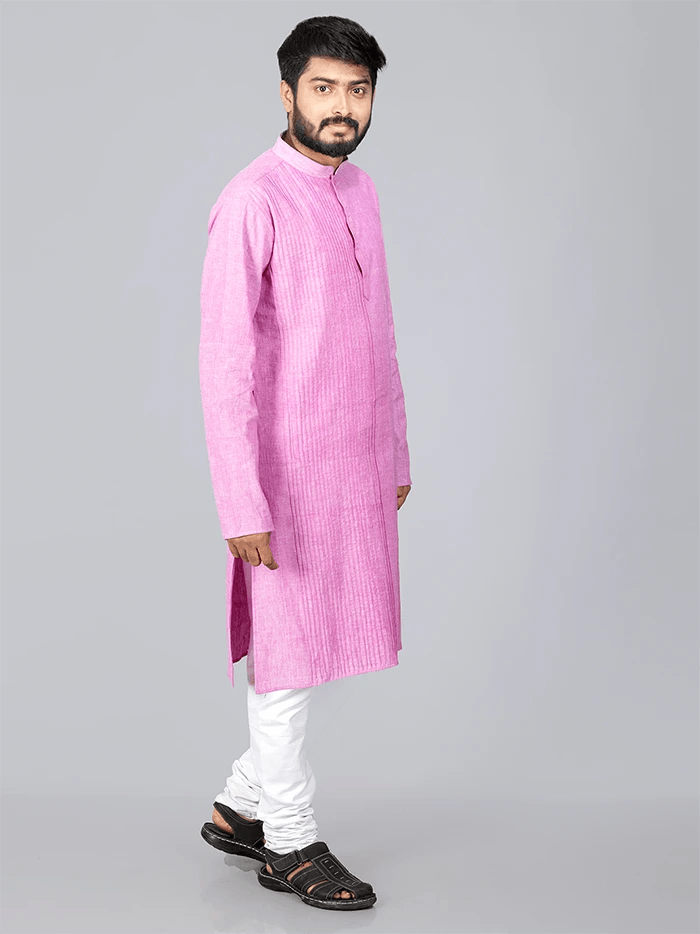 Lavender Handwoven Organic Cotton Pintuck Men kurta