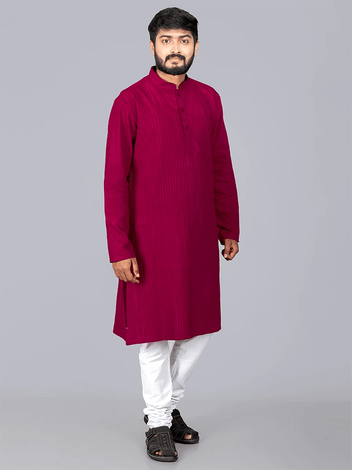 Maroon Handwoven Organic Cotton Pintuck Men kurta