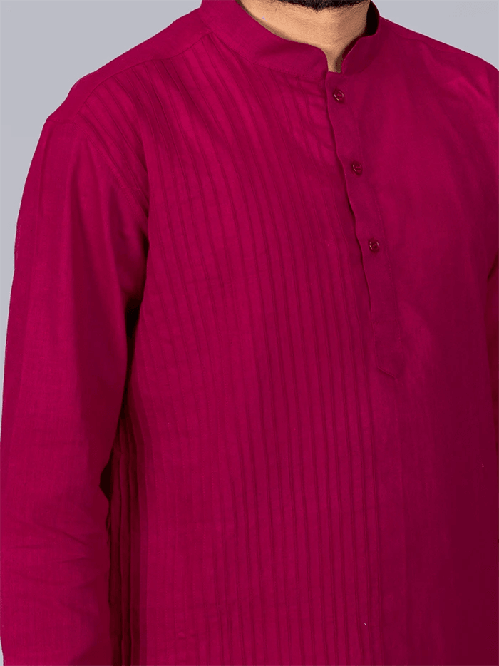 Maroon Handwoven Organic Cotton Pintuck Men kurta