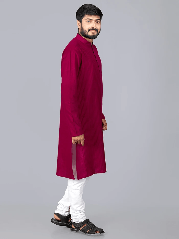 Maroon Handwoven Organic Cotton Pintuck Men kurta