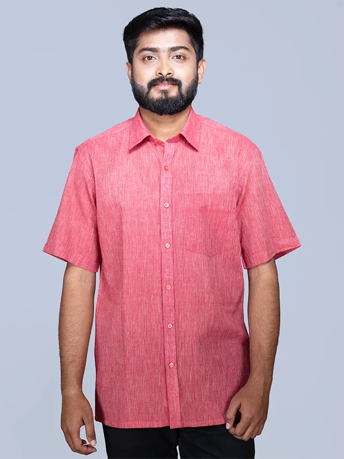 Red Handwoven Organic Cotton Formal Men Shirt