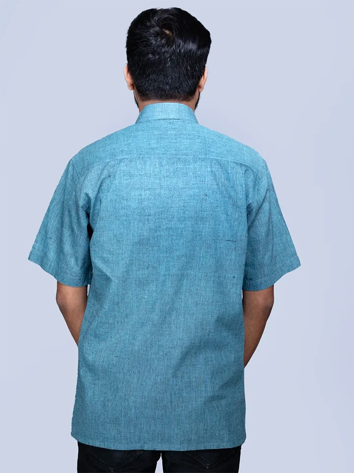 Sky Blue Black Dual Tone Handwoven Organic Cotton Formal Men Shirt