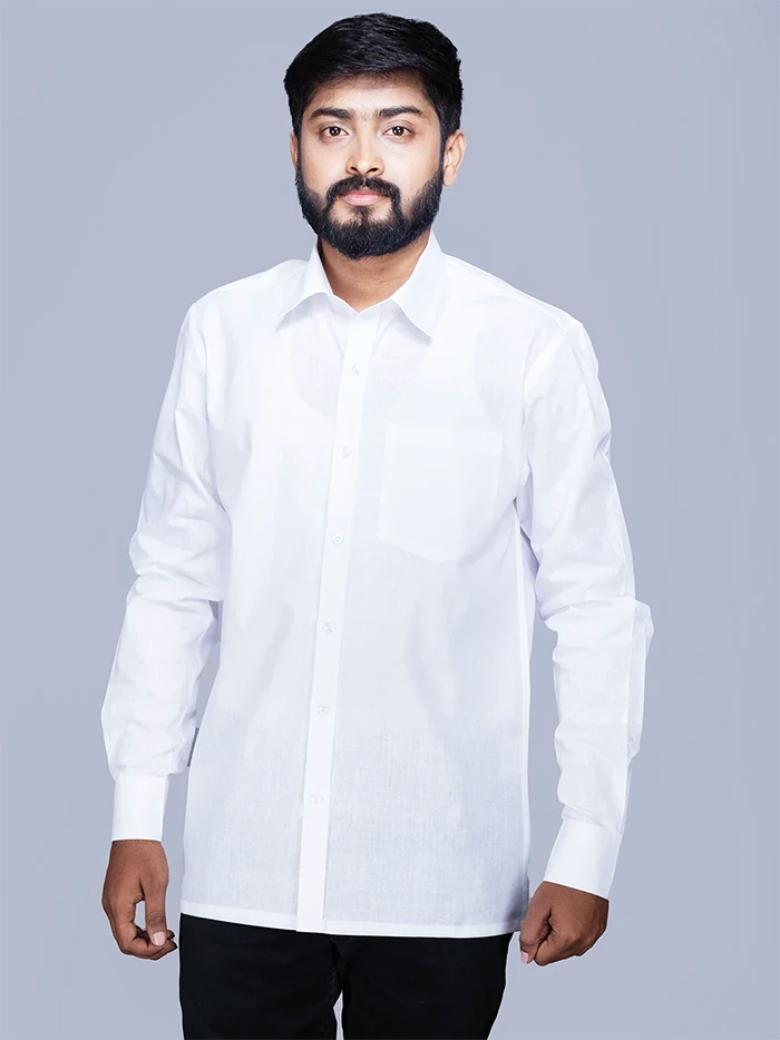 White Handwoven Organic Cotton Full Sleeves Men Shirt