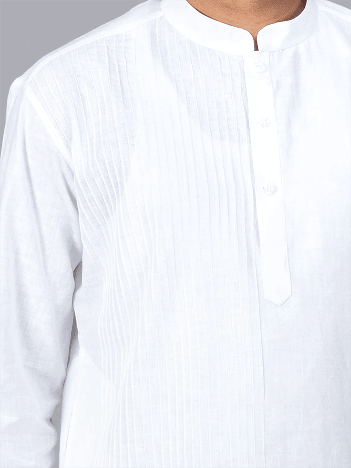 White Handwoven Organic Cotton Pintucks Men kurta