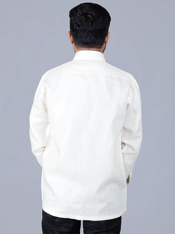 White Solid Handwoven Linen Men Full Sleeves Shirt