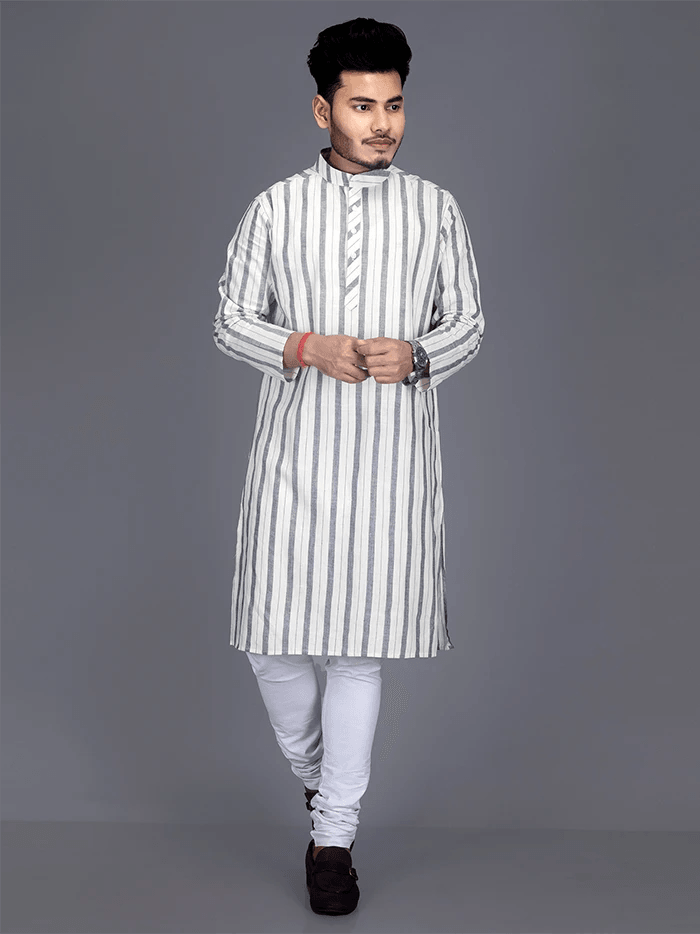 Woven Striped Slim Fit Handwoven Cotton Men Kurta