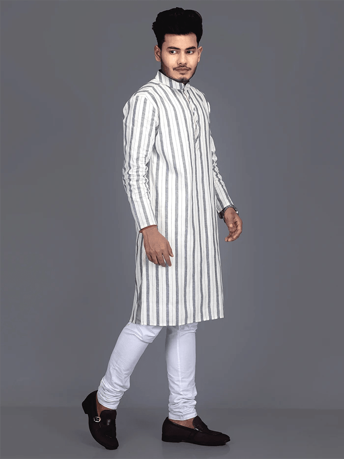 Woven Striped Slim Fit Handwoven Cotton Men Kurta