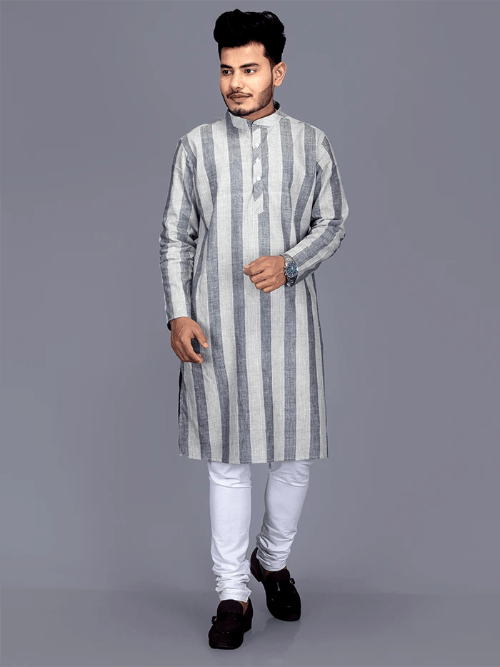 Woven Striped Slim Fit Handwoven Cotton Men Kurta