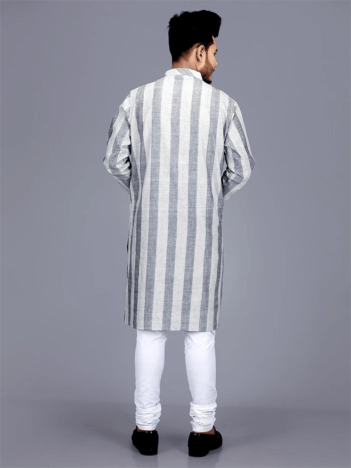 Woven Striped Slim Fit Handwoven Cotton Men Kurta