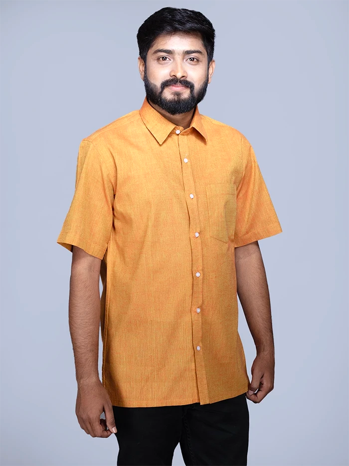 Yellow Orange Dual Tone Handwoven Organic Cotton Formal Men Shirt