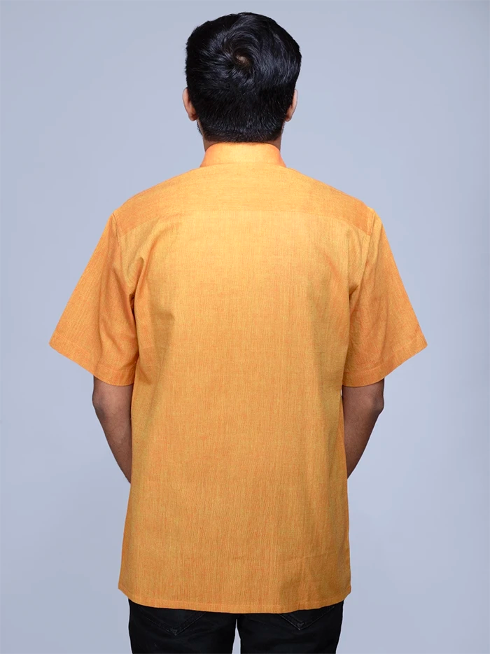 Yellow Orange Dual Tone Handwoven Organic Cotton Formal Men Shirt