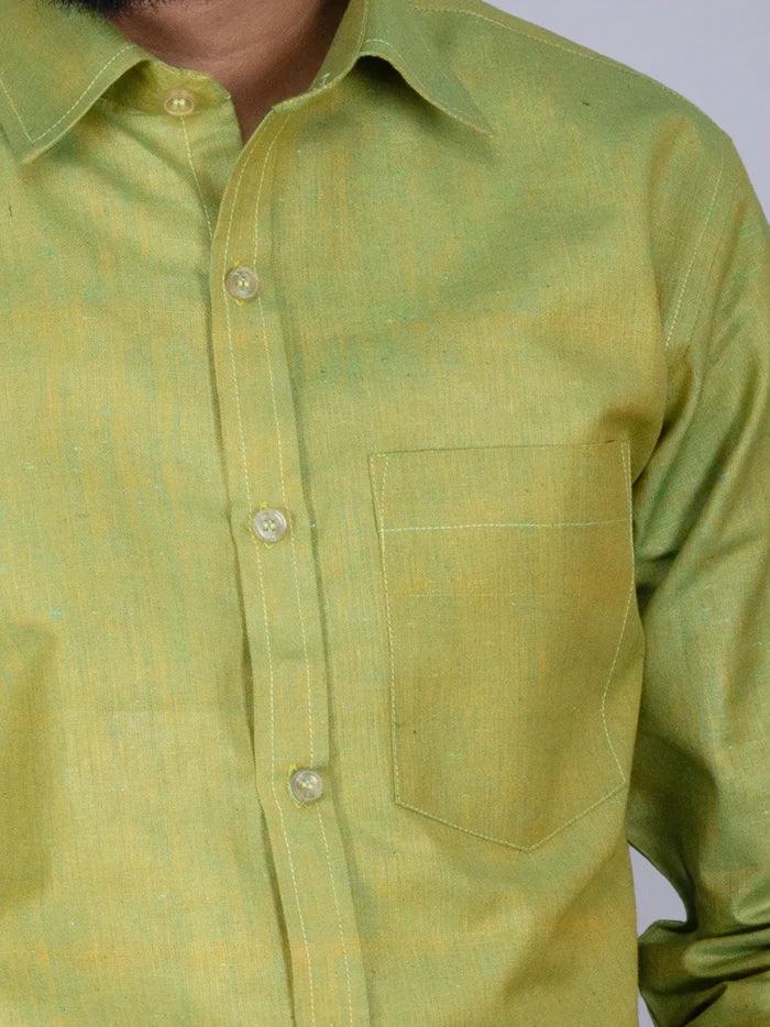 Apple Green Solid Handwoven Organic Cotton Men Full Sleeves Shirt - WeaversIndia