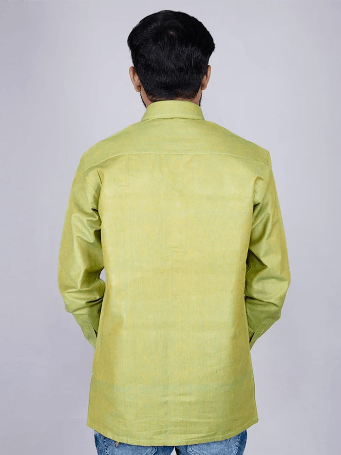 Apple Green Solid Handwoven Organic Cotton Men Full Sleeves Shirt - WeaversIndia