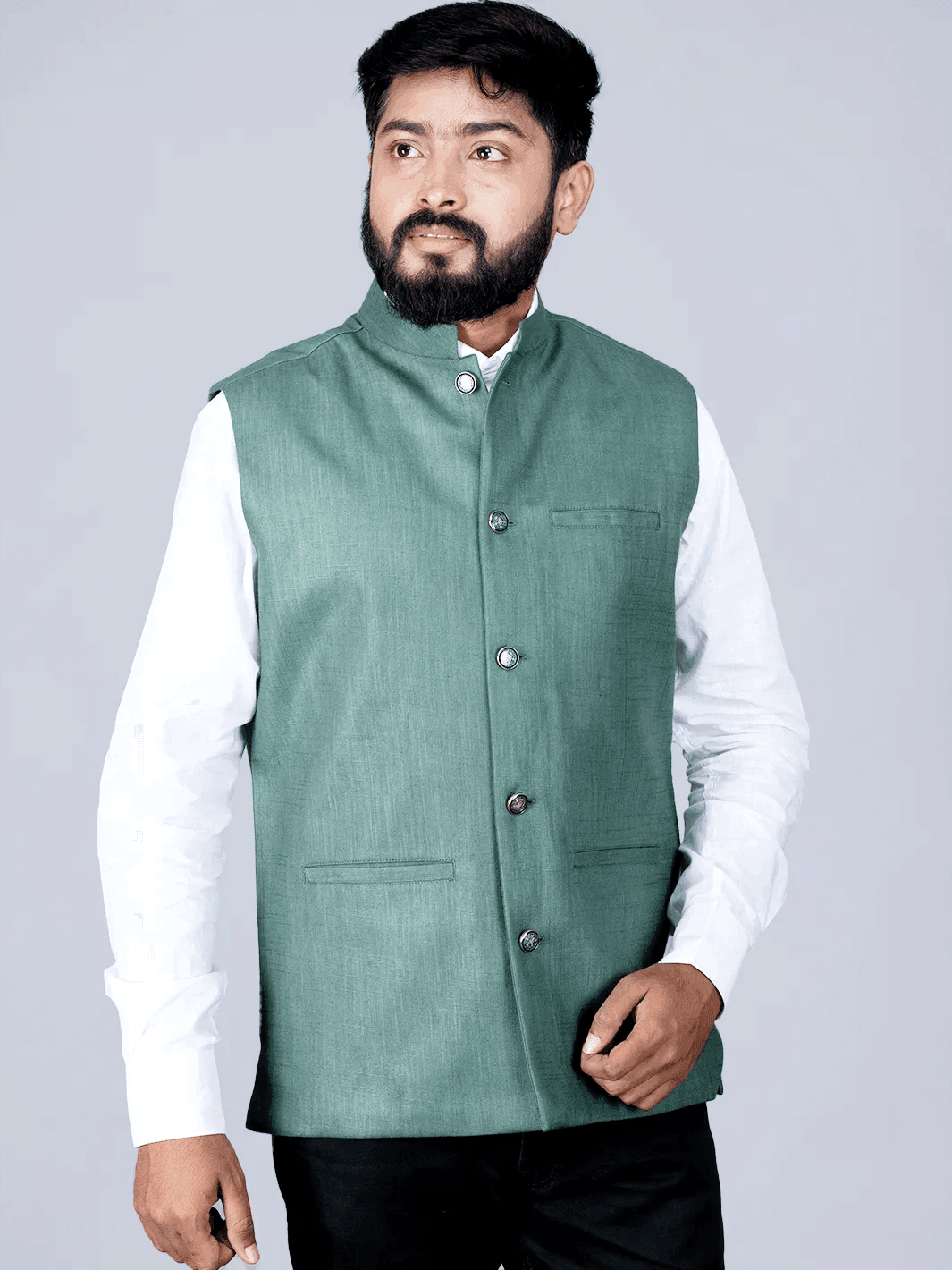 Artichoke Green Handwoven Cotton Modi Jacket - WeaversIndia