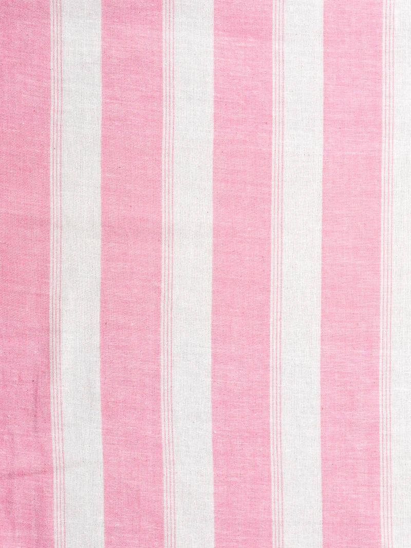 Beige Pink Striped Handwoven Organic Cotton Fabric - WeaversIndia