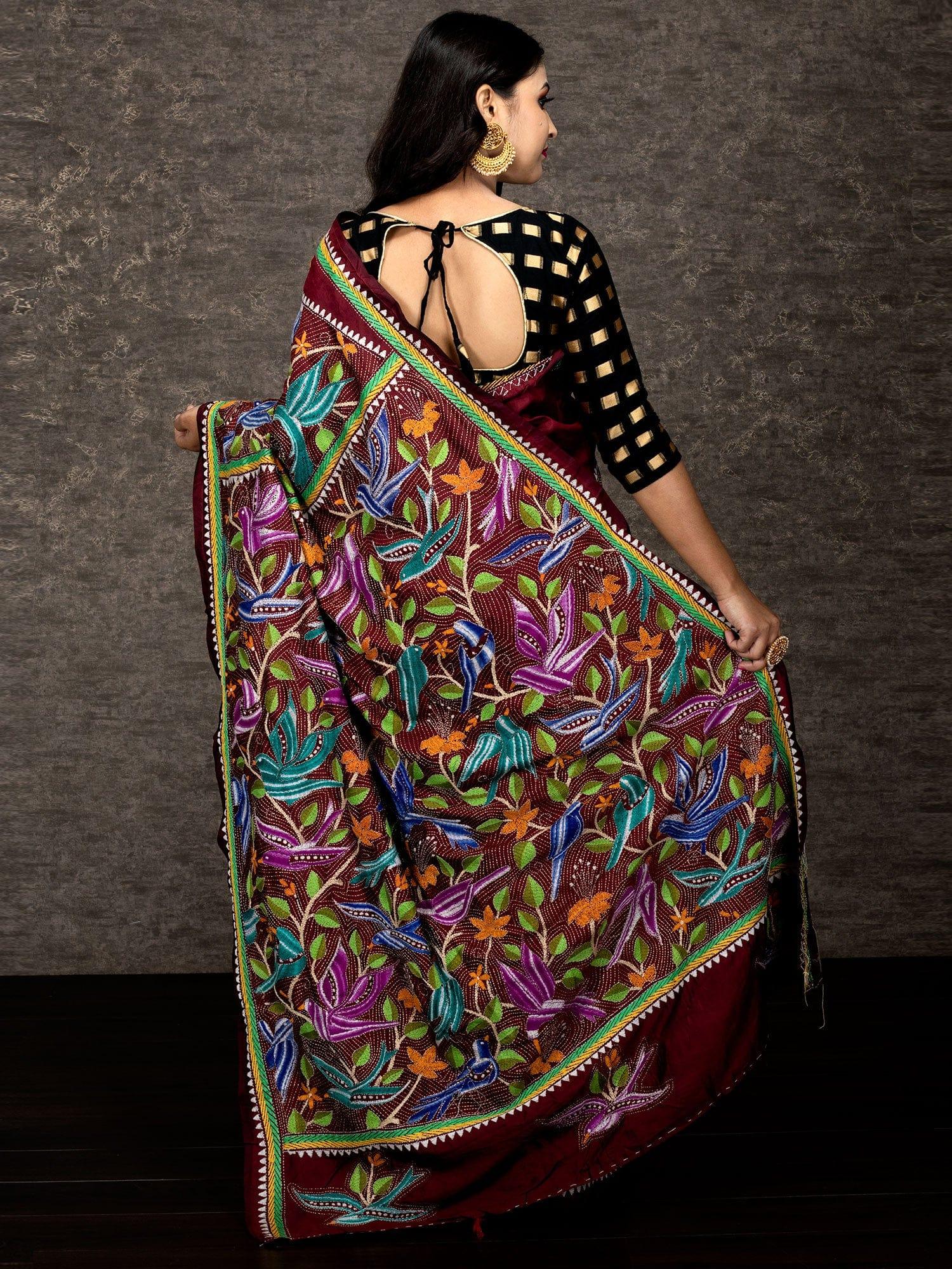 Katha Stitch On Pure Silk Sarees, Length: 6.3 m at Rs 9000 in Serampore |  ID: 20885793948