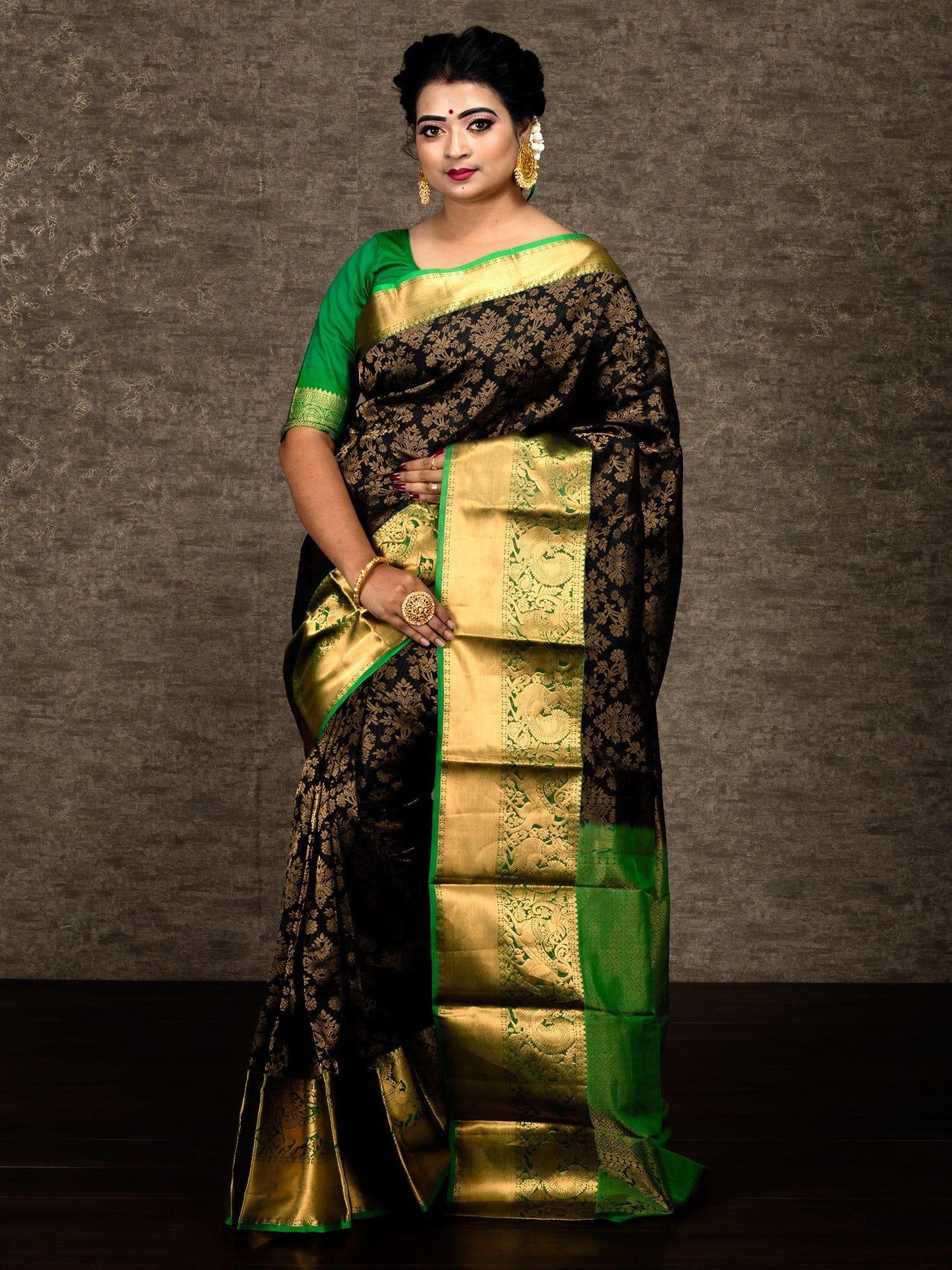 Buy DP Art Woven Kanjivaram Pure Silk Black Sarees Online @ Best Price In  India | Flipkart.com