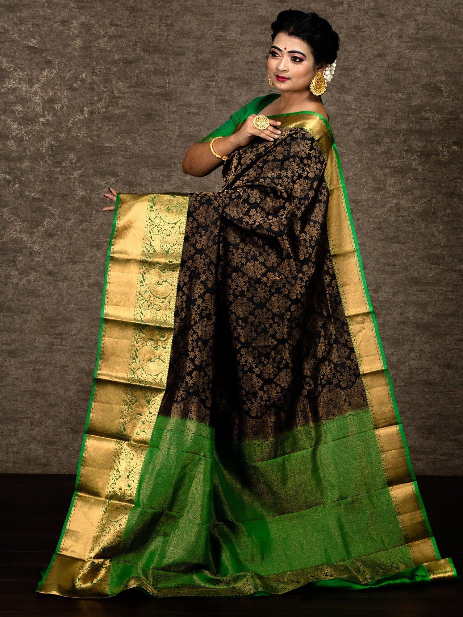 Shop Black Pure Kanjivaram Silk Saree || Rooprekha – rooprekha