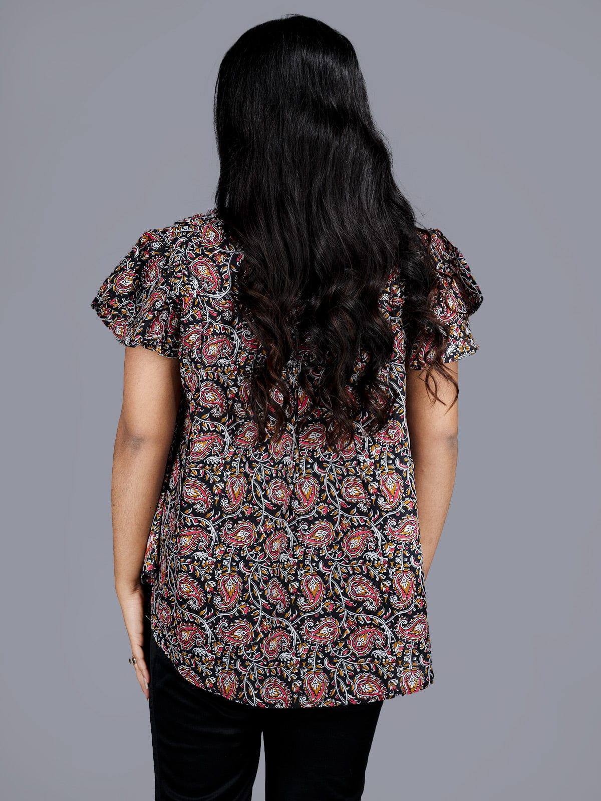 Black Printed Cotton Top - WeaversIndia