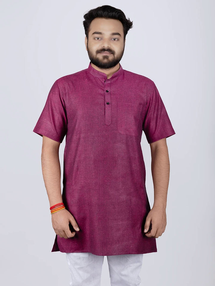 Black Purpel Handwoven Organic Cotton Men Kurta - WeaversIndia