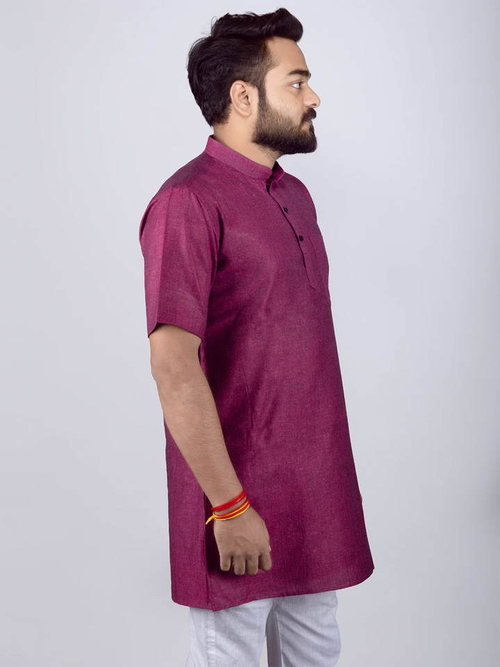 Black Purpel Handwoven Organic Cotton Men Kurta - WeaversIndia