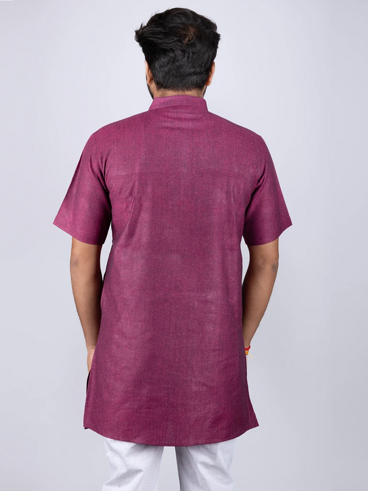 Black Purpel Handwoven Organic Cotton Men Kurta - WeaversIndia