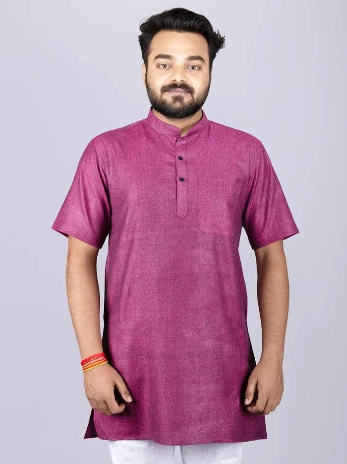 Black Purple Handwoven Organic Cotton Men Kurta - WeaversIndia