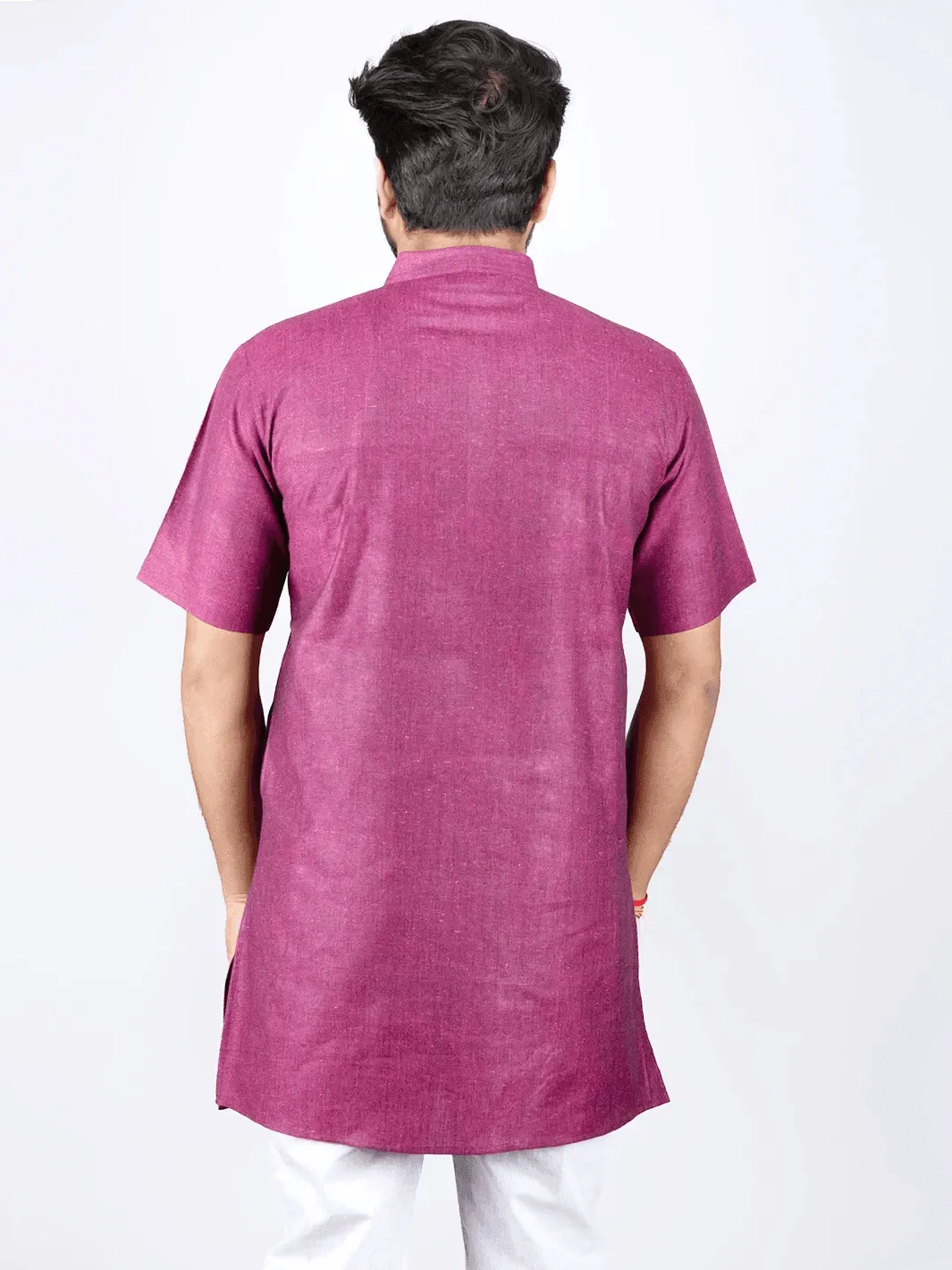 Black Purple Handwoven Organic Cotton Men Kurta - WeaversIndia