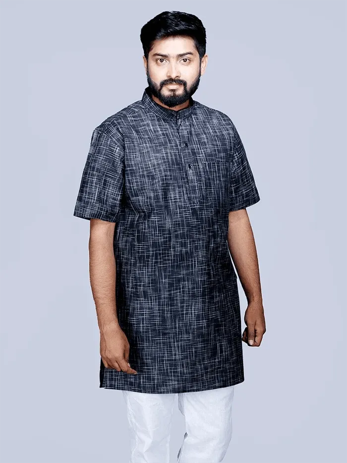 Black Springs Handwoven Organic Cotton Men Kurta - WeaversIndia