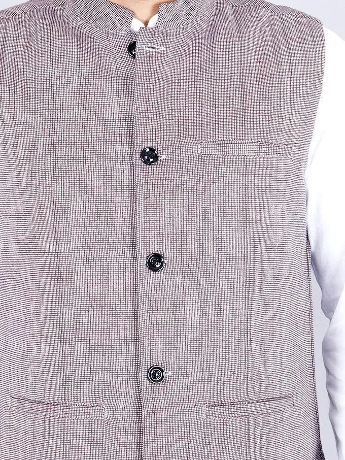 Black White Handwoven Cotton Modi Jacket - WeaversIndia