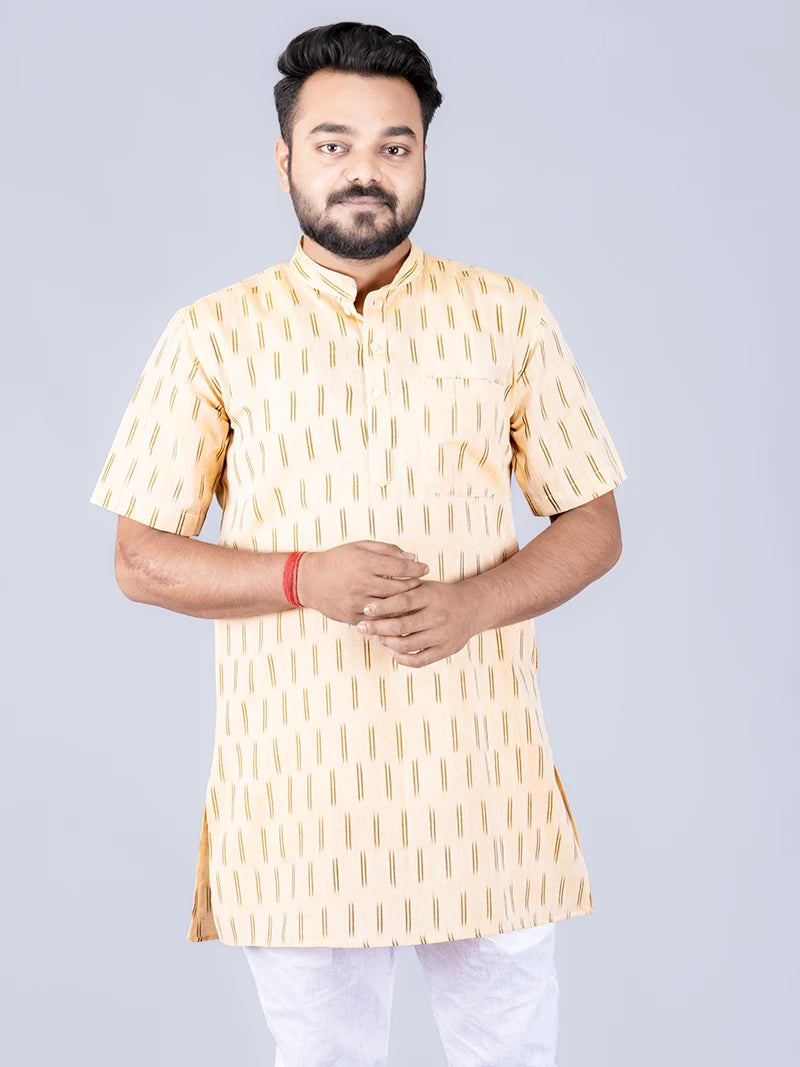 Blanched almond Ikkat Cotton Men Kurta - WeaversIndia