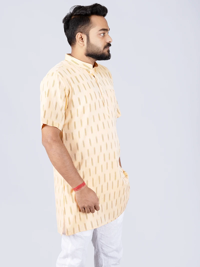 Blanched almond Ikkat Cotton Men Kurta - WeaversIndia