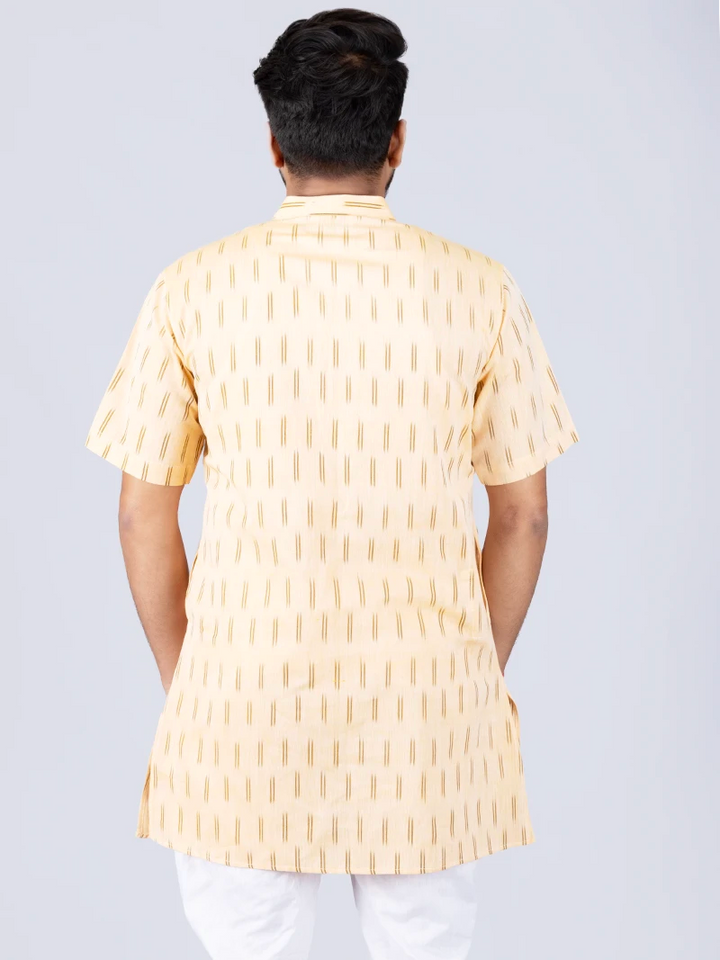 Blanched almond Ikkat Cotton Men Kurta - WeaversIndia