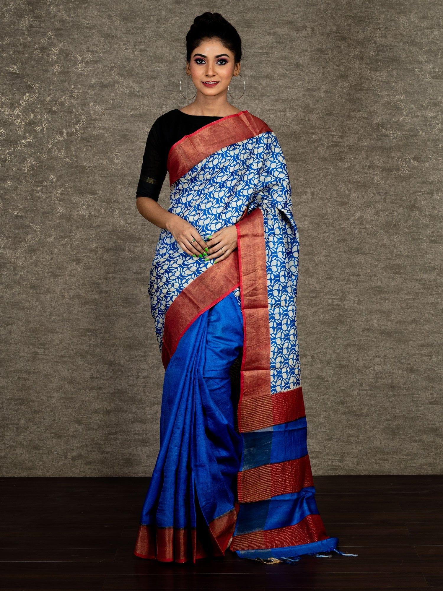 Weaving Tussar silk Saree in Red with Blouse - SR24182