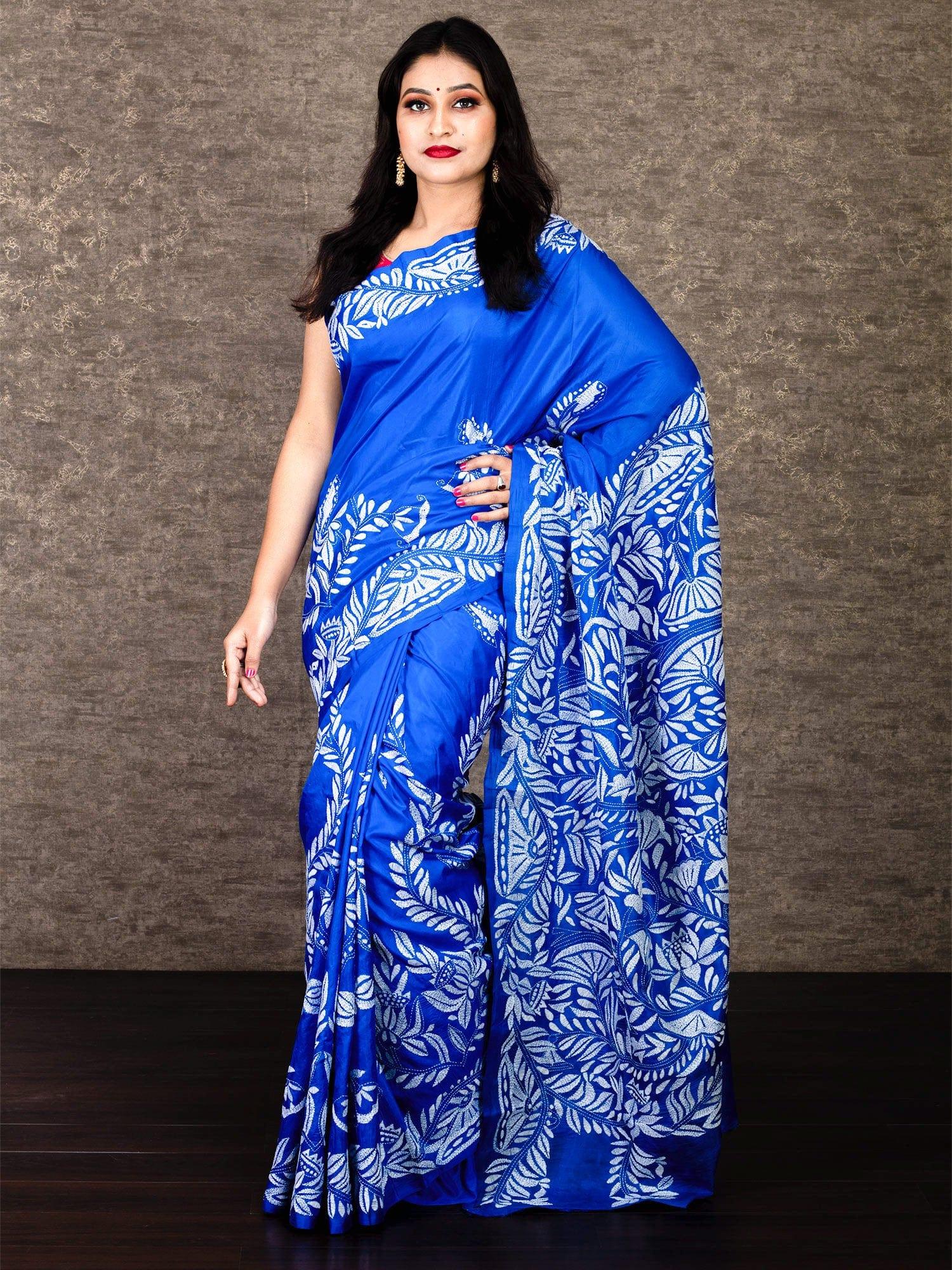 Bangalore Silk Kantha Stitch Saree, 1 Mtr, 6 m (with blouse piece) at Rs  5400 in Bolpur