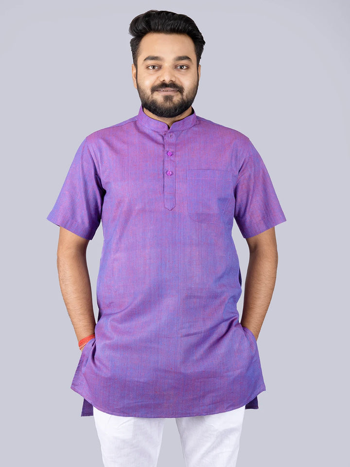 Blue Red Duel tone Handwoven Organic Cotton Men Kurta - WeaversIndia