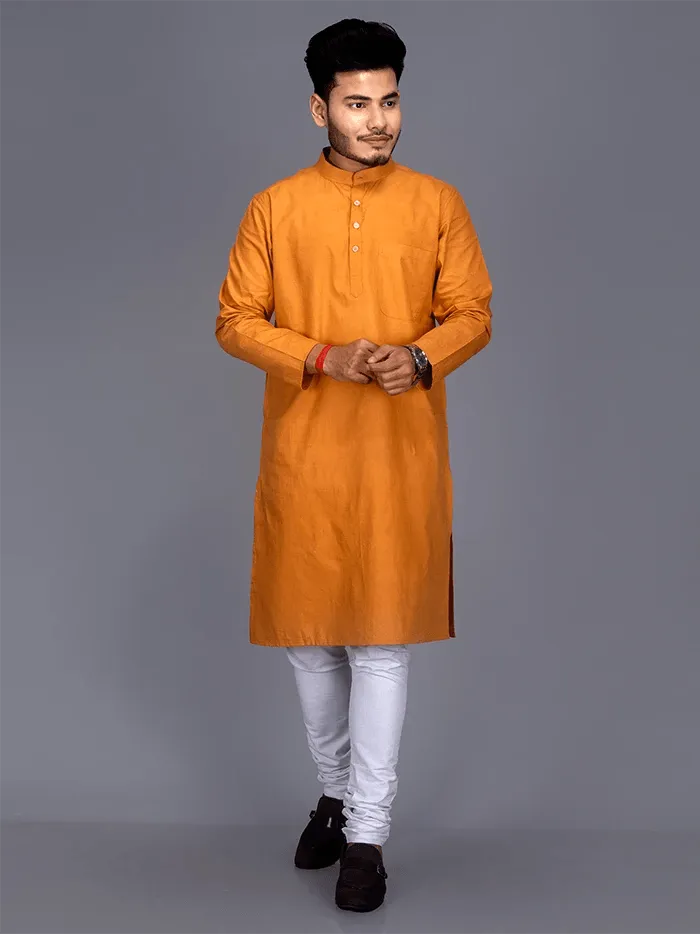 Bronze Full Sleeves Handwoven Cotton Men Kurta - WeaversIndia