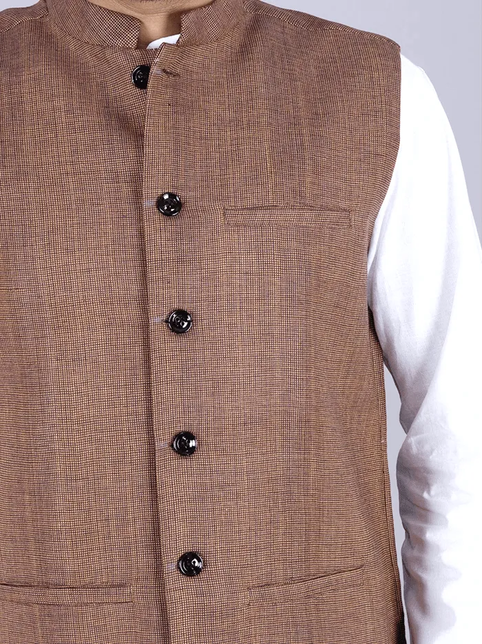 Brown Handwoven Cotton Modi Jacket - WeaversIndia