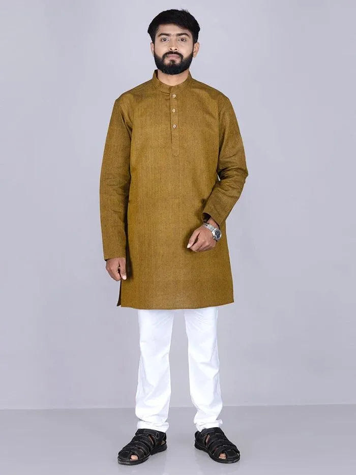 Brown Solid Handwoven Organic Cotton Men Kurta - WeaversIndia