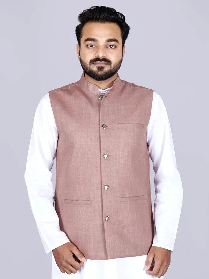 Brown Sugar Handwoven Cotton Modi Jacket - WeaversIndia