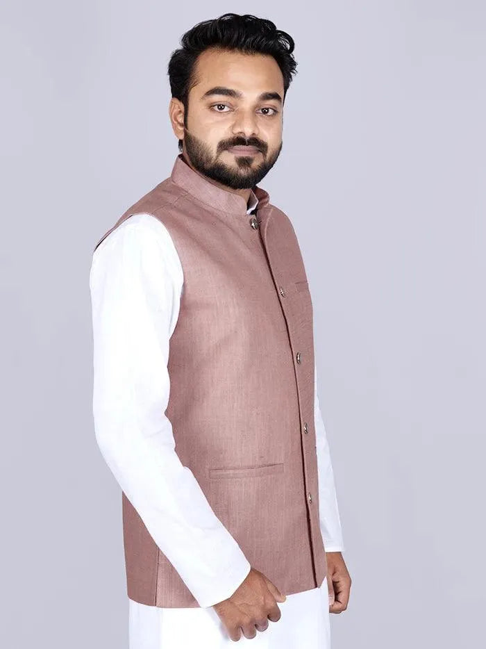 Brown Sugar Handwoven Cotton Modi Jacket - WeaversIndia