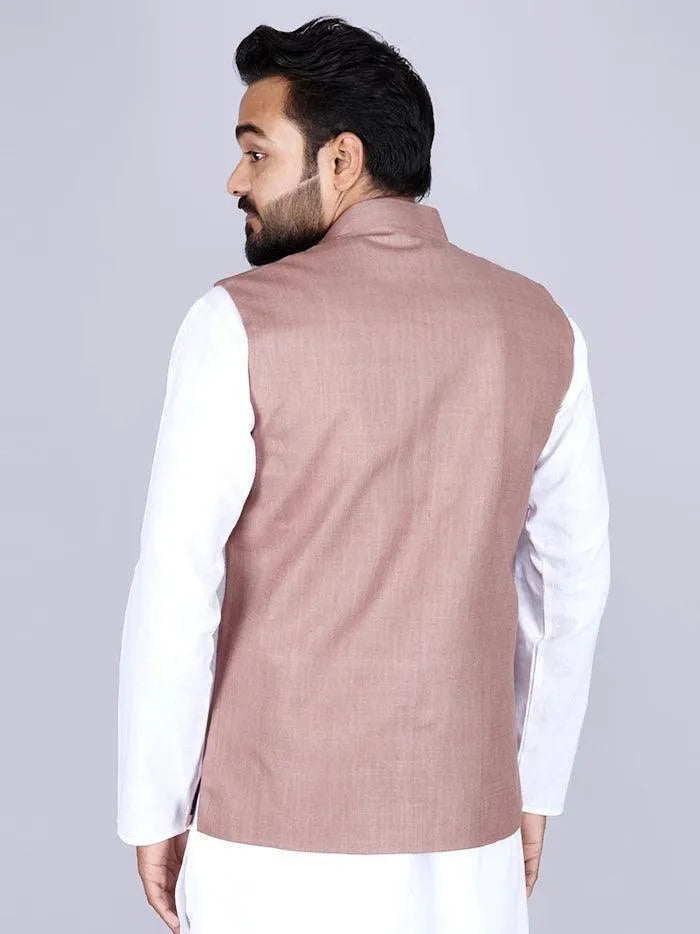 Brown Sugar Handwoven Cotton Modi Jacket - WeaversIndia