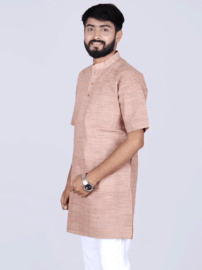 Brown Sugar Springs Handwoven Organic Cotton Men Kurta - WeaversIndia