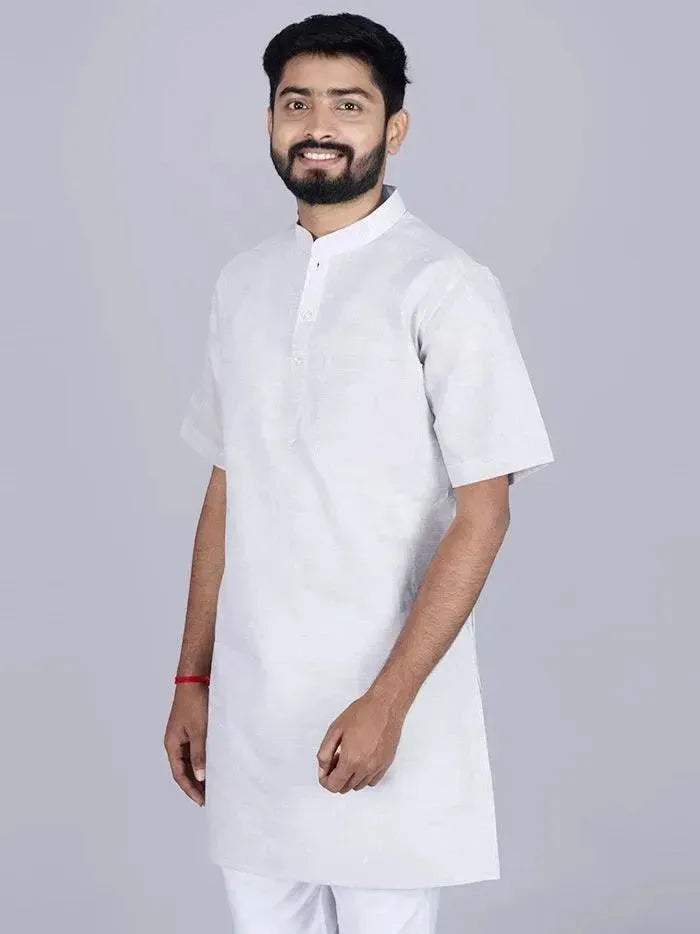 Cadet Grey Springs Handwoven Organic Cotton Men Kurta - WeaversIndia