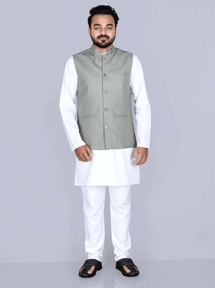 Cambridge Blue Handwoven Cotton Modi Jacket - WeaversIndia