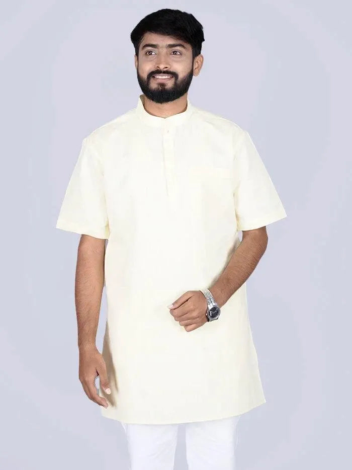 Cream Handwoven Organic Cotton Men Kurta - WeaversIndia