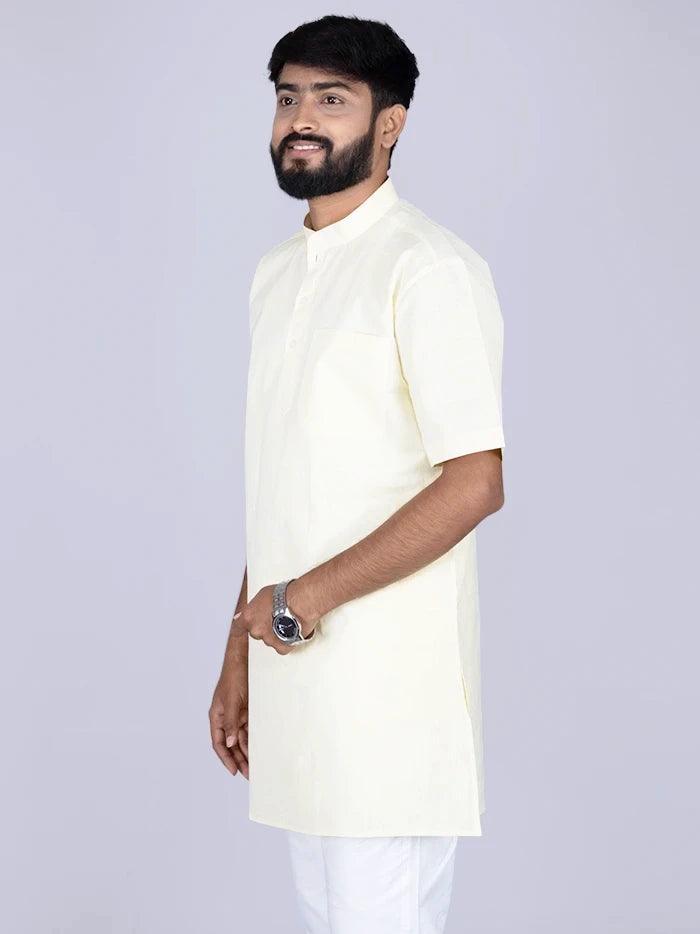 Cream Handwoven Organic Cotton Men Kurta - WeaversIndia