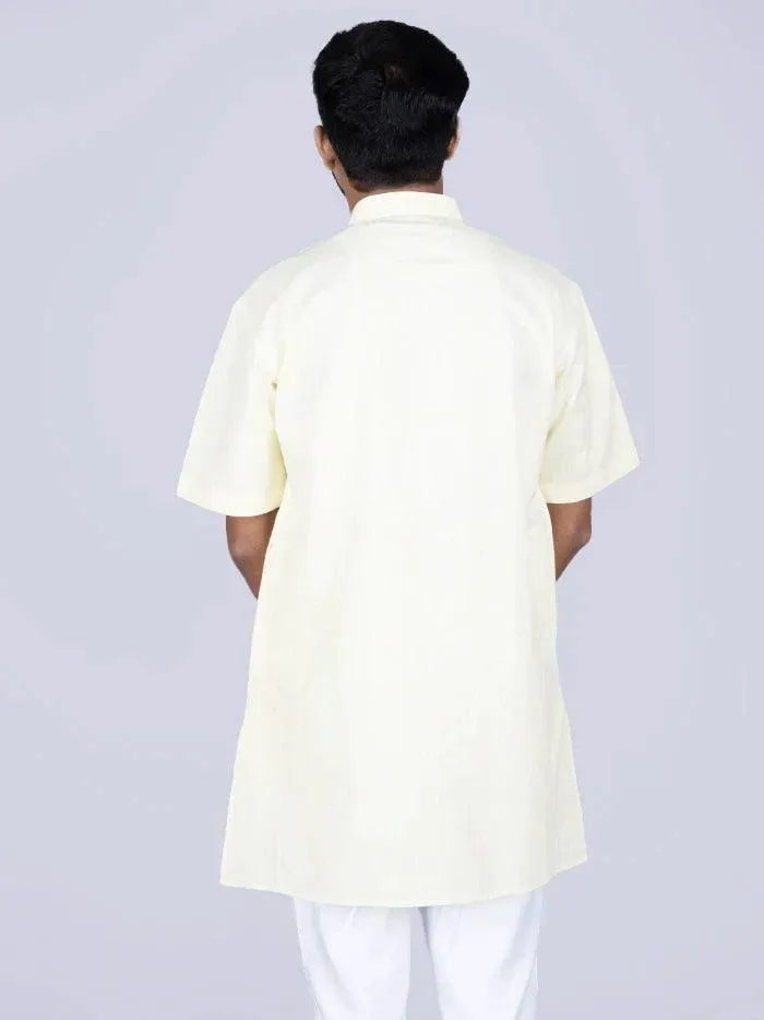 Cream Handwoven Organic Cotton Men Kurta - WeaversIndia