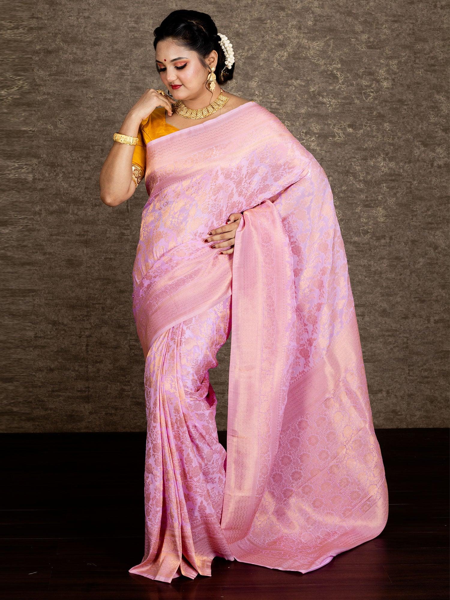 Elegant Baby Pink Allover Organza Silk Saree - WeaversIndia