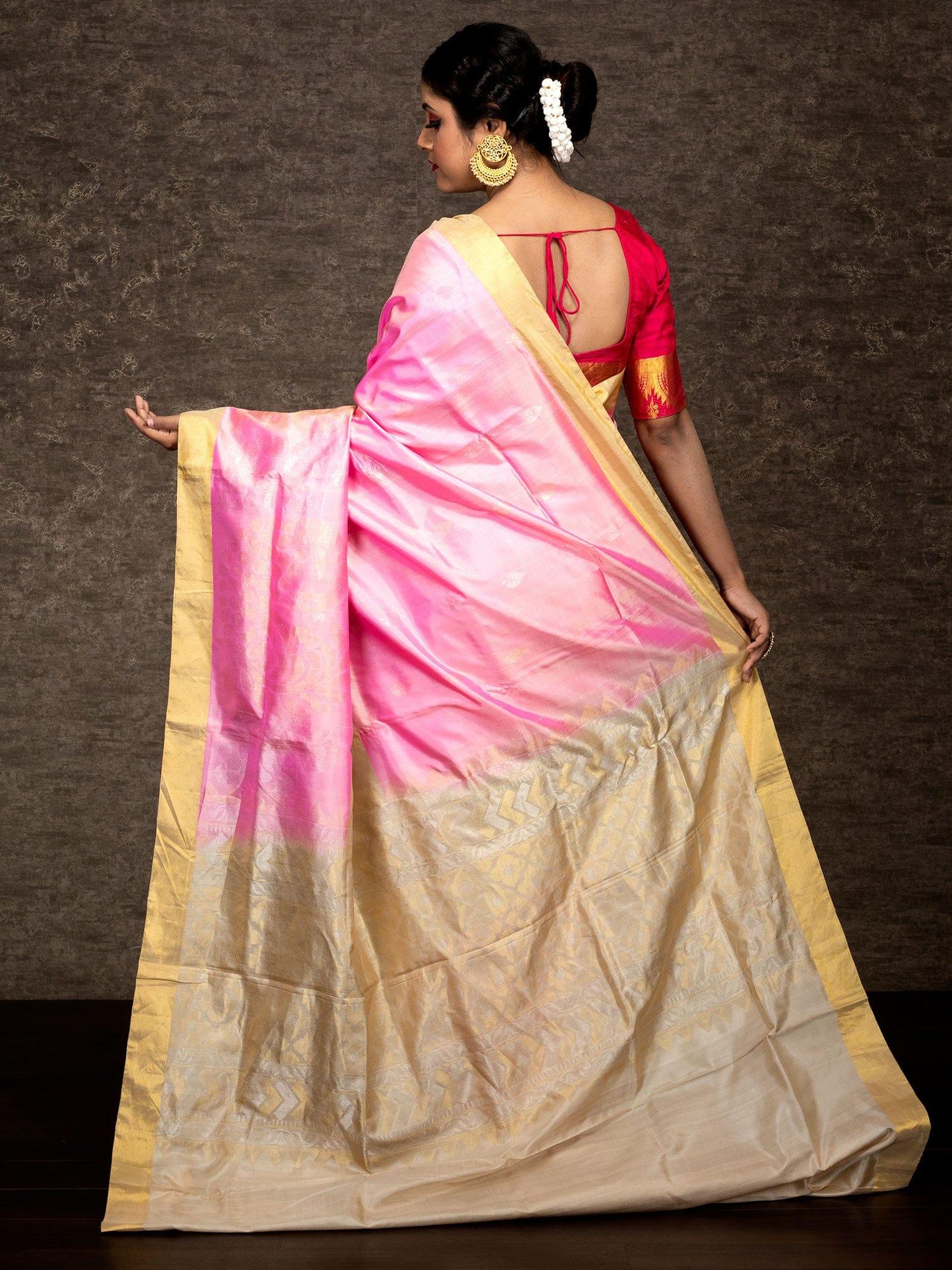 Baby Pink Kanchipuram Silk Bridal Saree with Floral Design